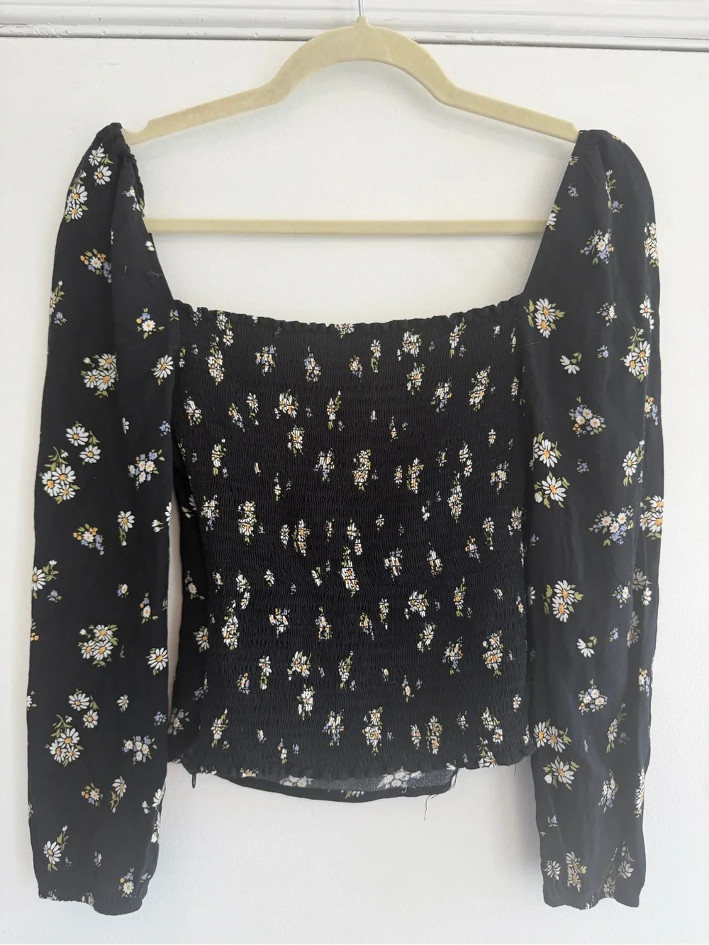 Reformation Reign Top - Black Floral Sweetheart Long-Sleeve